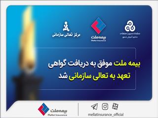 بیمه ملت موفق به دریافت «گواهی تعهد به تعالی سازمانی» شد / فرهادی پور: کسب این موفقیت زمینه‌ساز دستیابی به سطوح بالاتر تعالی در بیمه ملت است